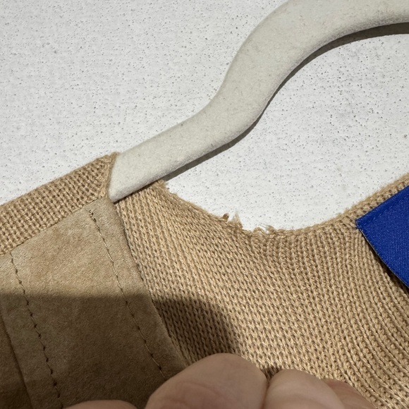 Vtg Tan Suede Leather Knit Vest Size S Boho Western Festival Rodeo Cowgirl Fall - Picture 5 of 5